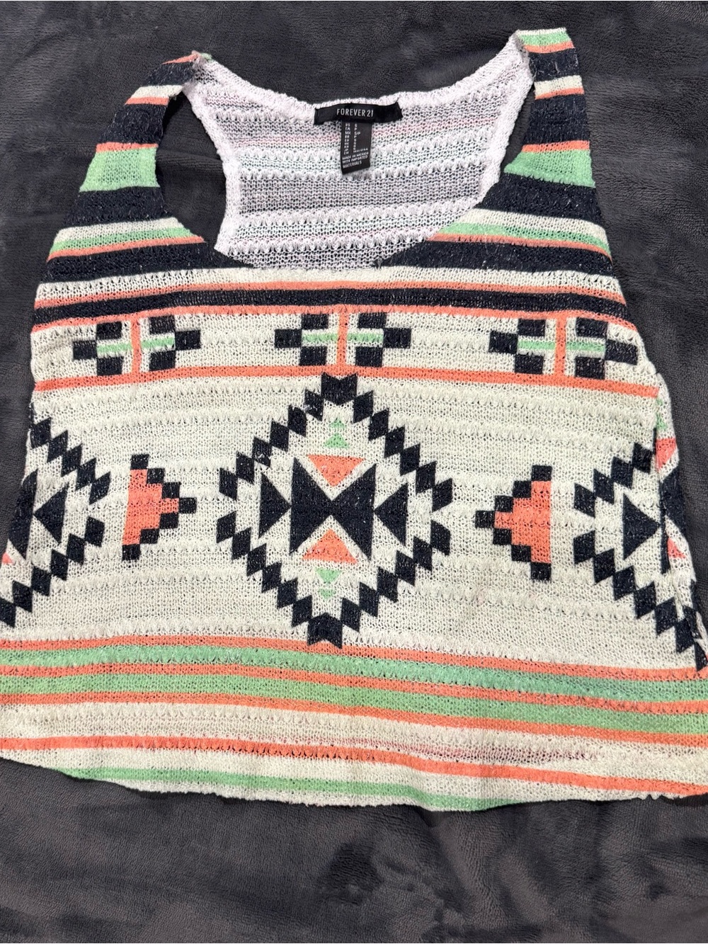 Forever 21 Coral, Mint & Black Aztec Knit Tank